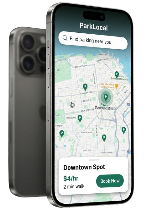 The ParkLocal app showing nearby driveways available to reserve